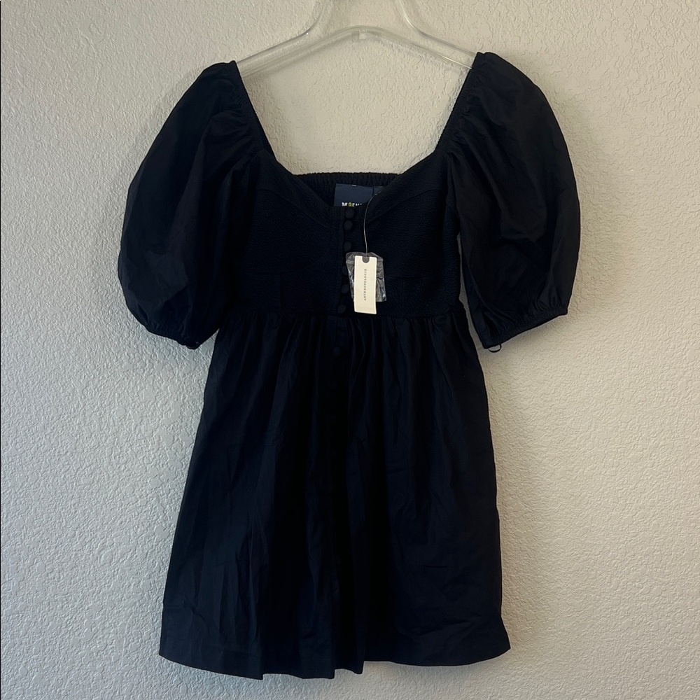 Anthropologie Maeve black puff sleeve sweetheart mini dress size small NWT